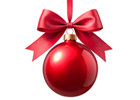 a red christmas ball with a bow on it